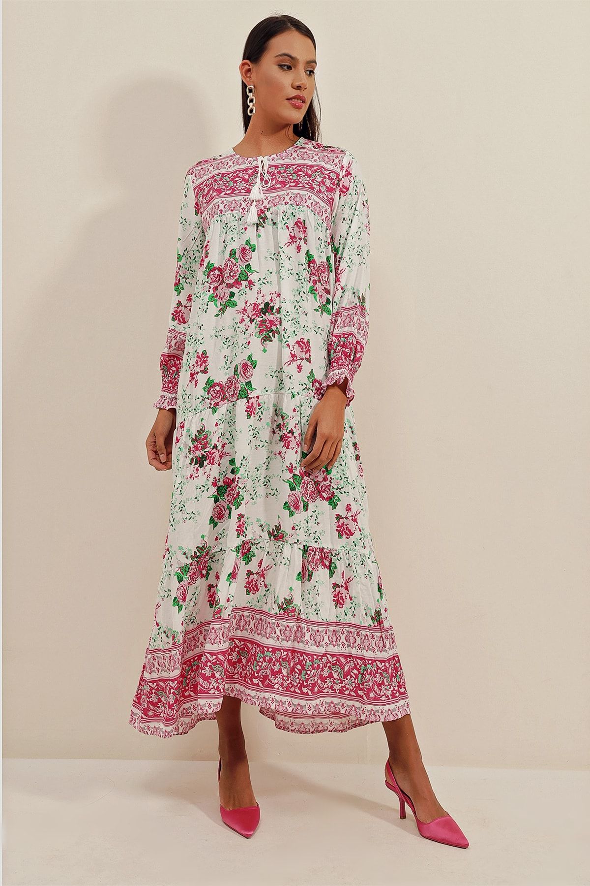 Bigdart-1947 Modell gemustertes langes Kleid in Fuchsia 5