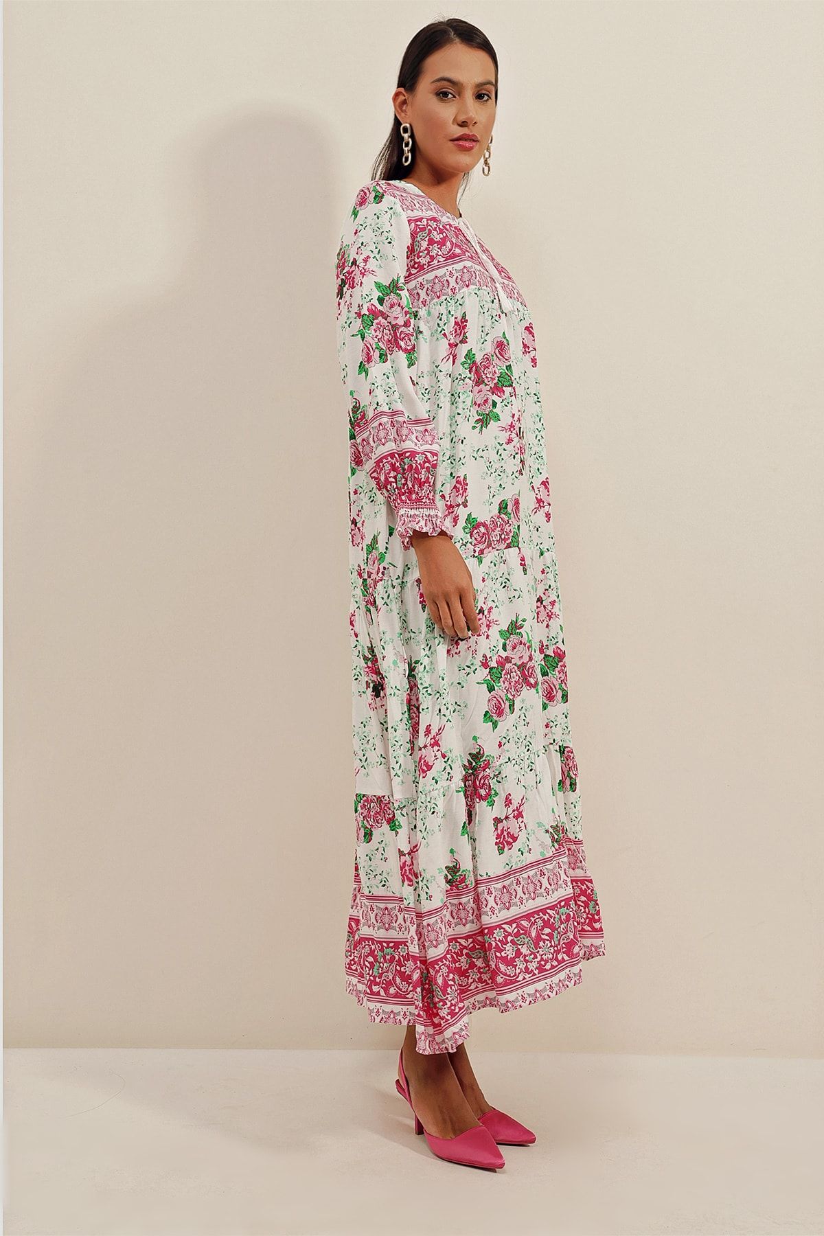 Bigdart-1947 Modell gemustertes langes Kleid in Fuchsia 6