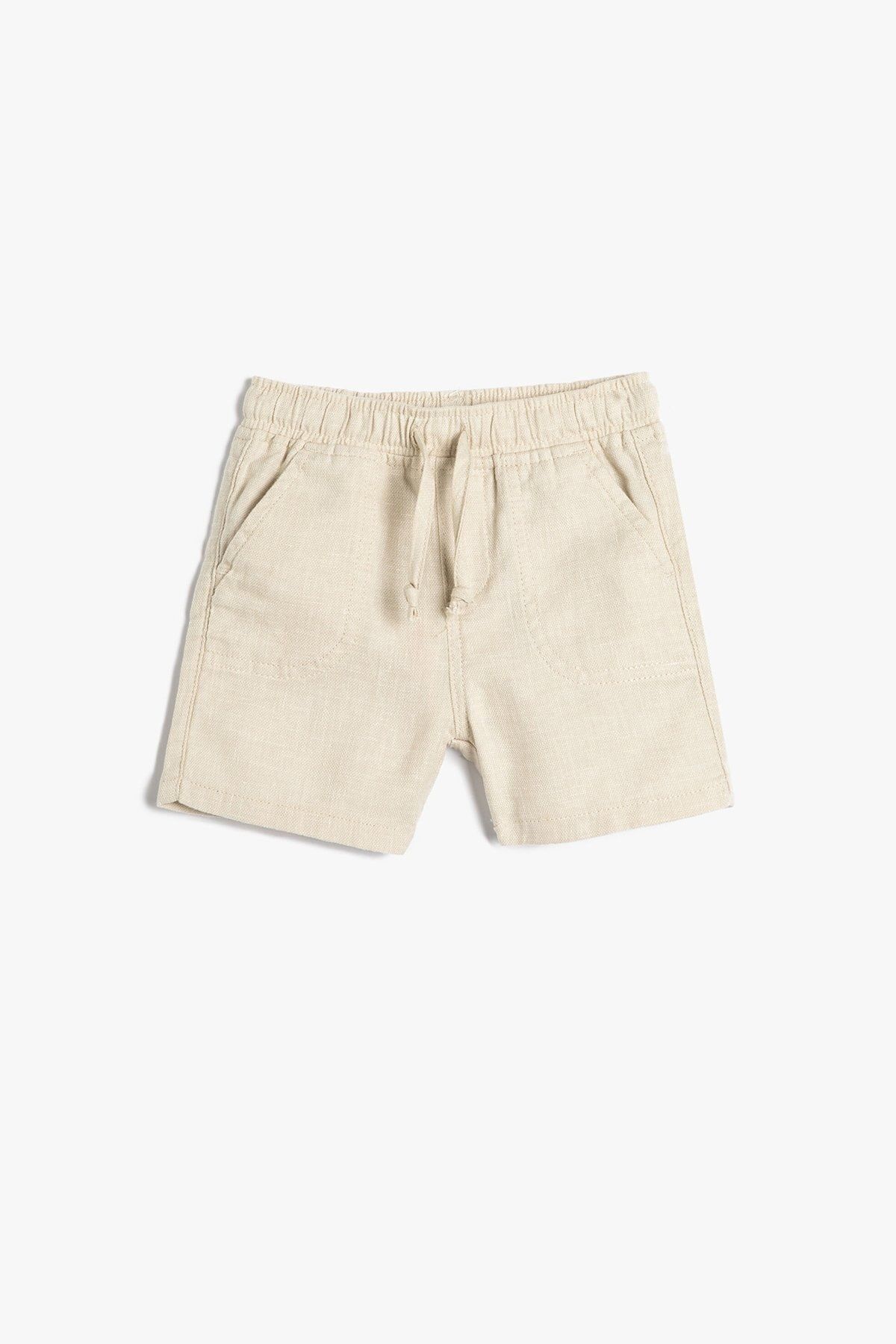 Benisengiydir Men's Beige Side Stripe Honeycomb Above Knee Shorts - Trendyol