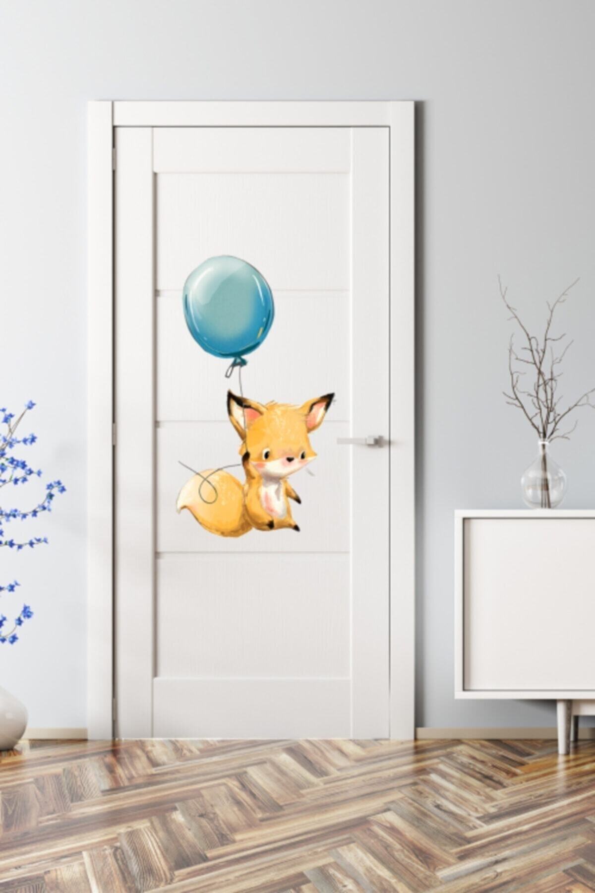 Cute Fox Door Wall Cabinet Sticker Set with Balloon