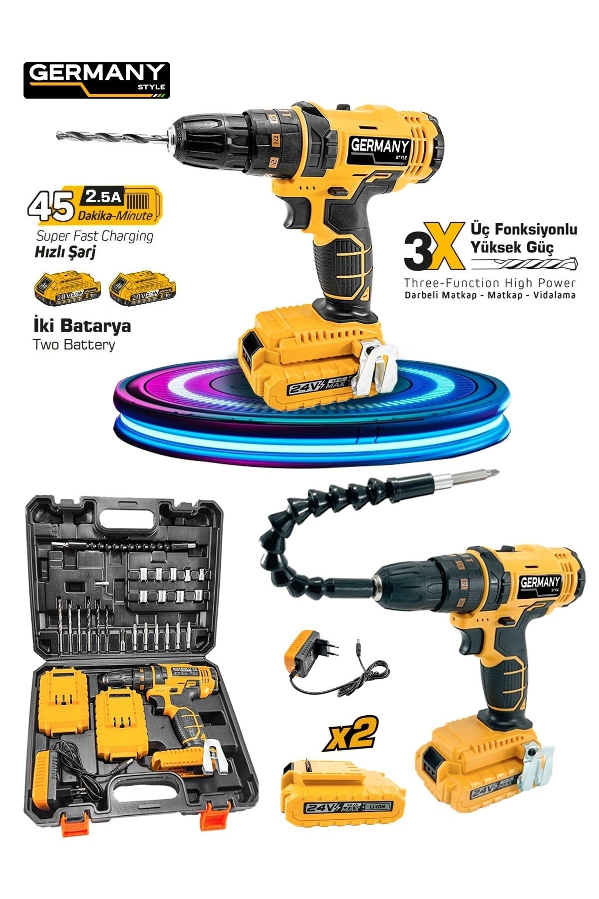 Germany Style 24w Çift Li-ion Bataryalı Metal Şanzıman Darbeli 27 Parçalı Süper Setli