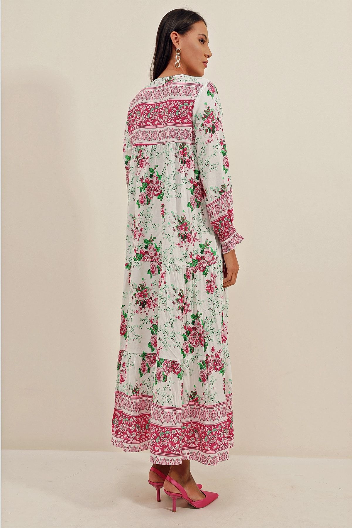 Bigdart-1947 Modell gemustertes langes Kleid in Fuchsia 7