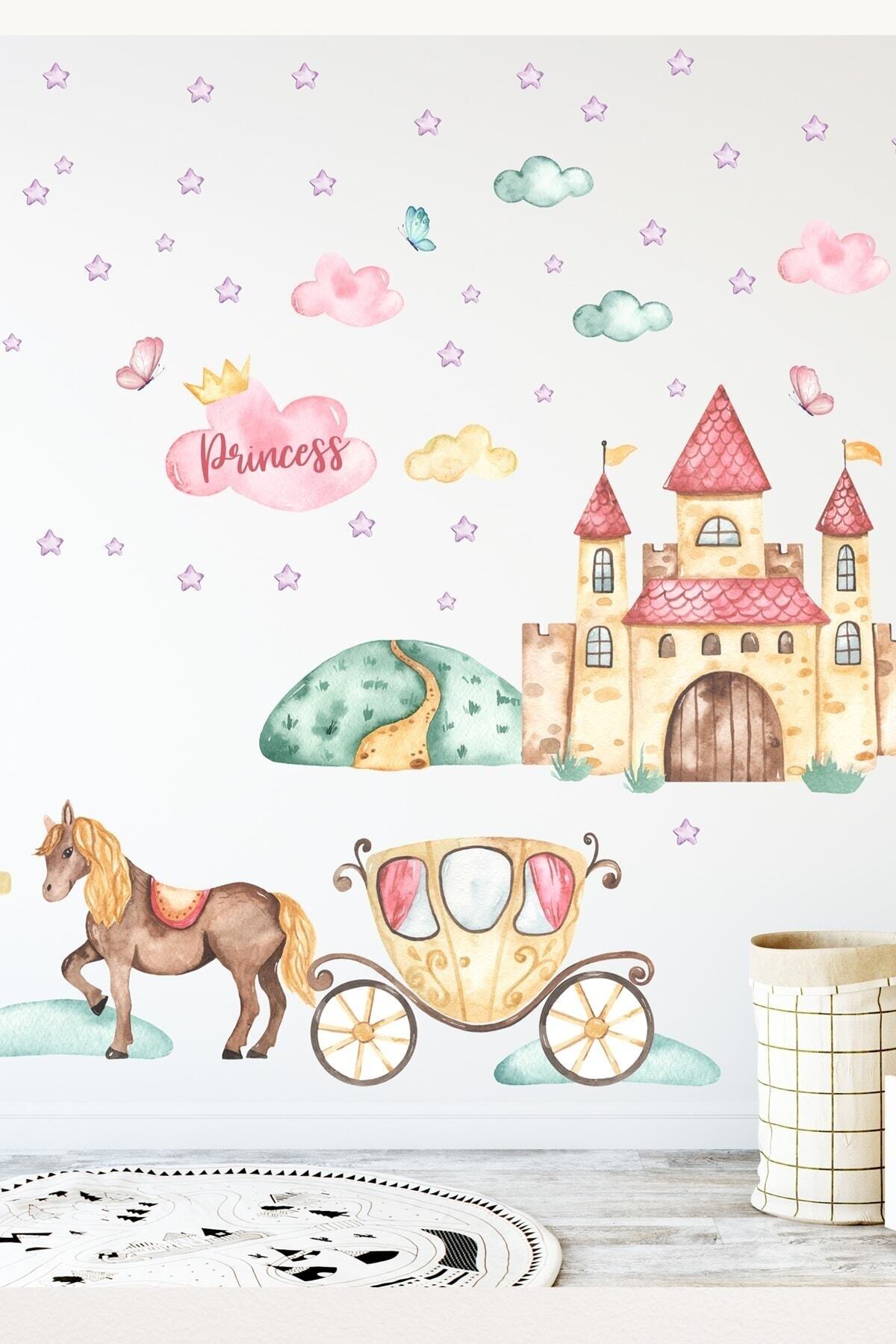 Sim Tasarım Peri Masalı Prenses Şato Ve Atlı Araba Çocuk Odası Duvar Sticker - Sim776 fotoğrafı 2 (önizleme)
