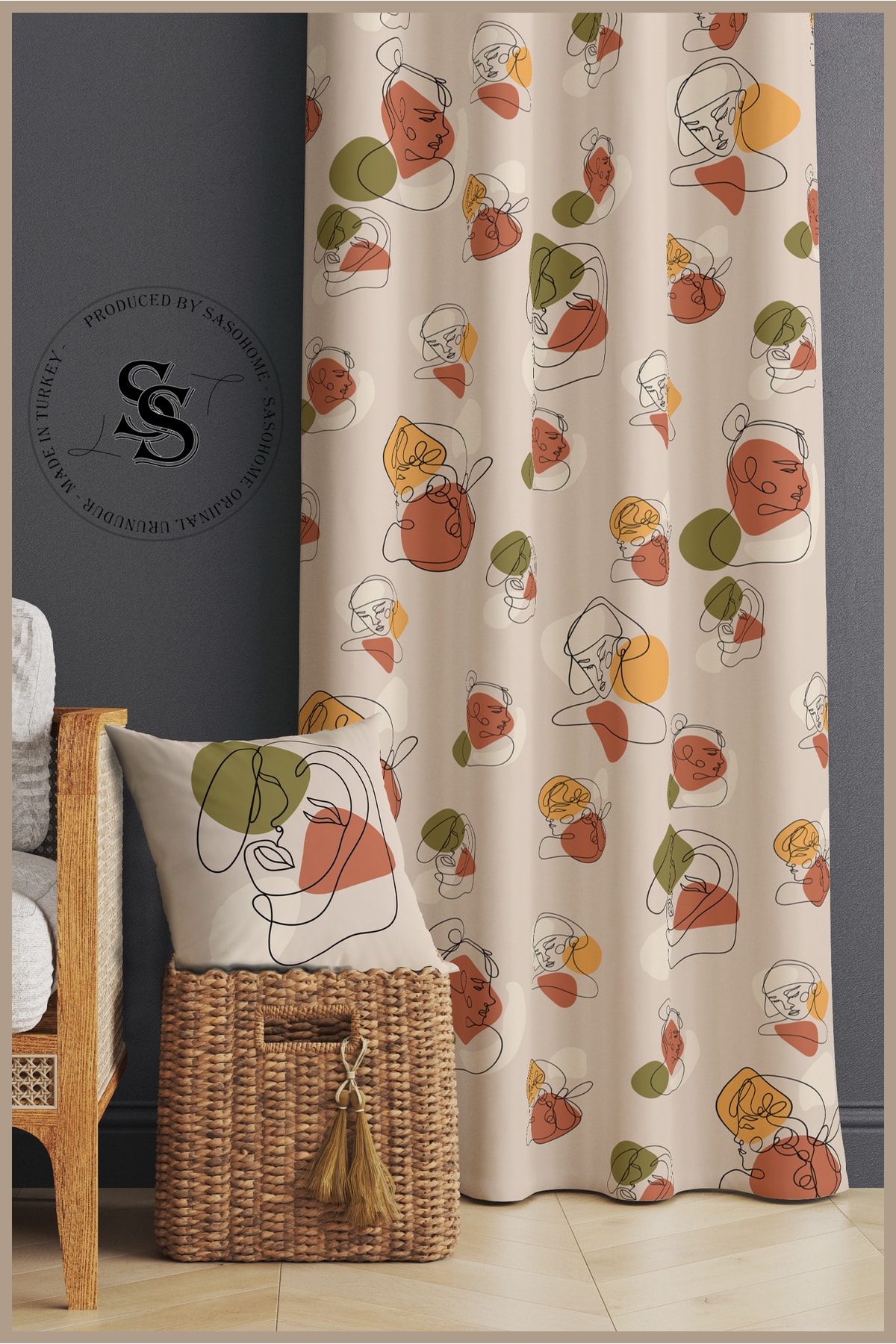Woman Portrait Painting Pattern Velvet 140 X 270 Cm Quality - Digital Printed Background Curtain