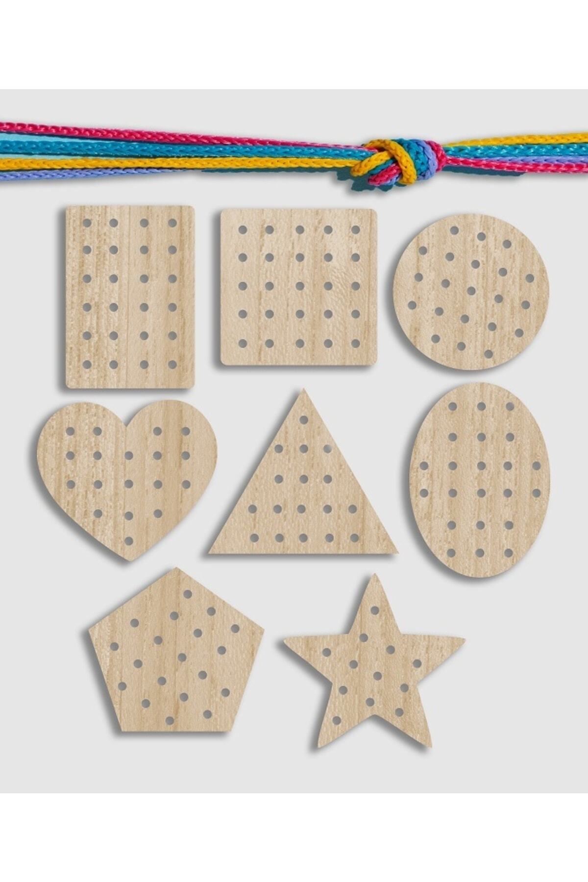 MartinaCole Montessori Bağcık Oyuncağı, Geometrik Şekiller Lazer Kesimli 8 Parça