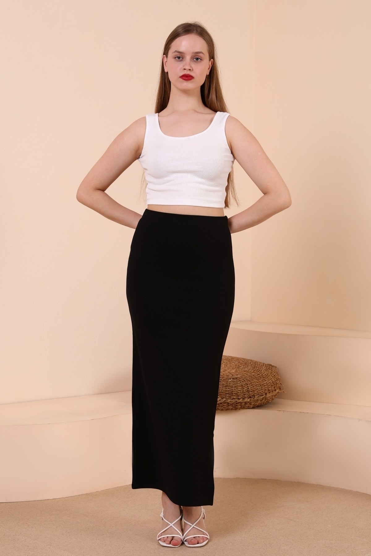 ALL TIME  Kadın Trend Siyah Tek Yırtmaçlı Uzun Kalem Etek - Görsel 6