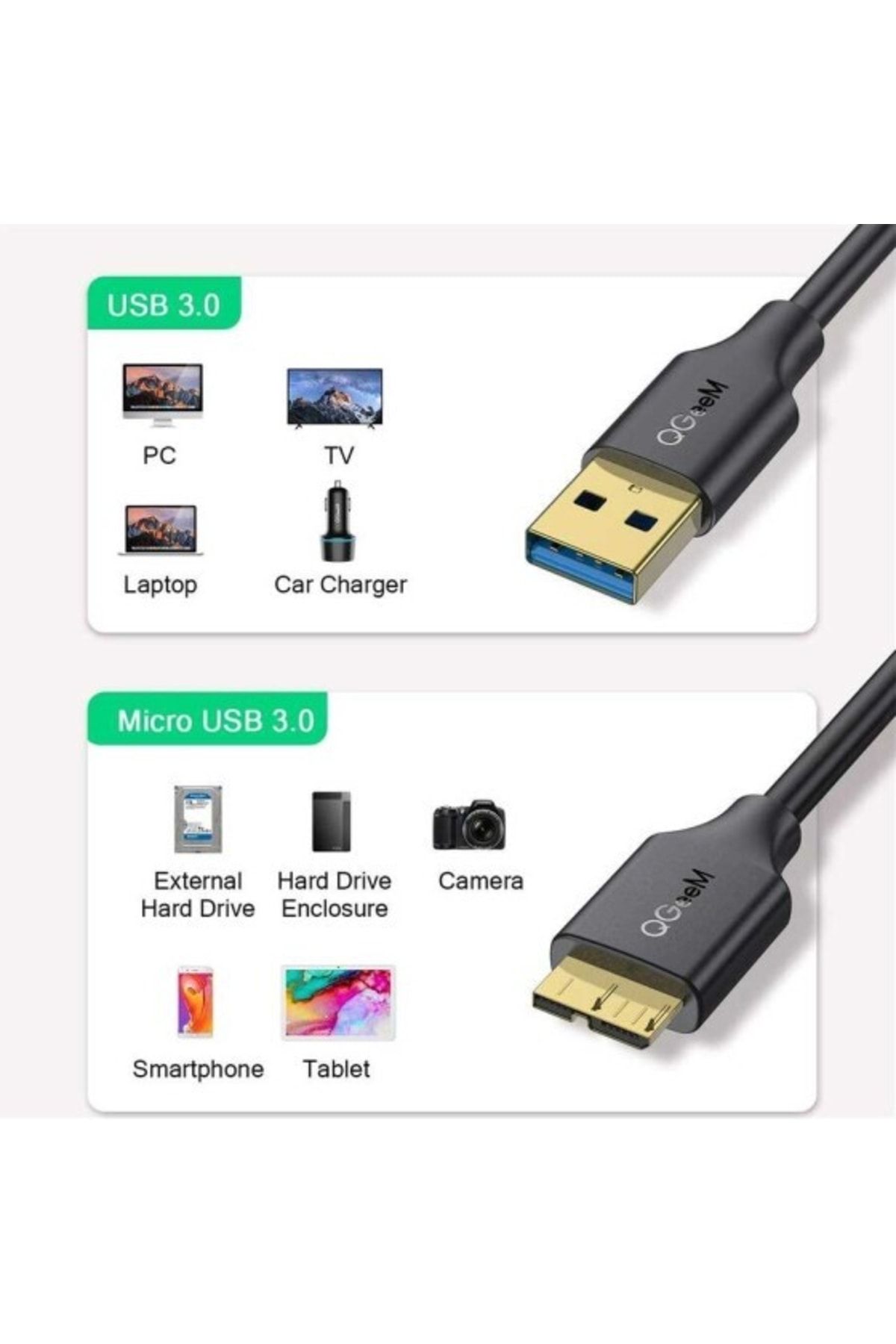 Qgeem-Usb-a 3.0 To Micro Usb 3.0 (usb Micro-b) Hard Disk Cable Data Transfer at 5 Gbps Speed (091 Cm) 5