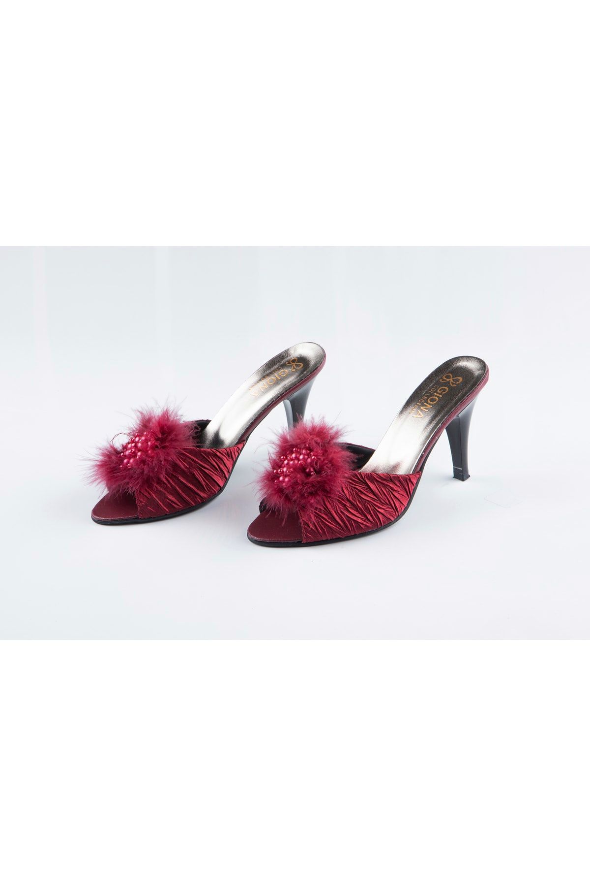 GIONA Women s Burgundy Thin Waist Woven Fabric Heeled Bridal