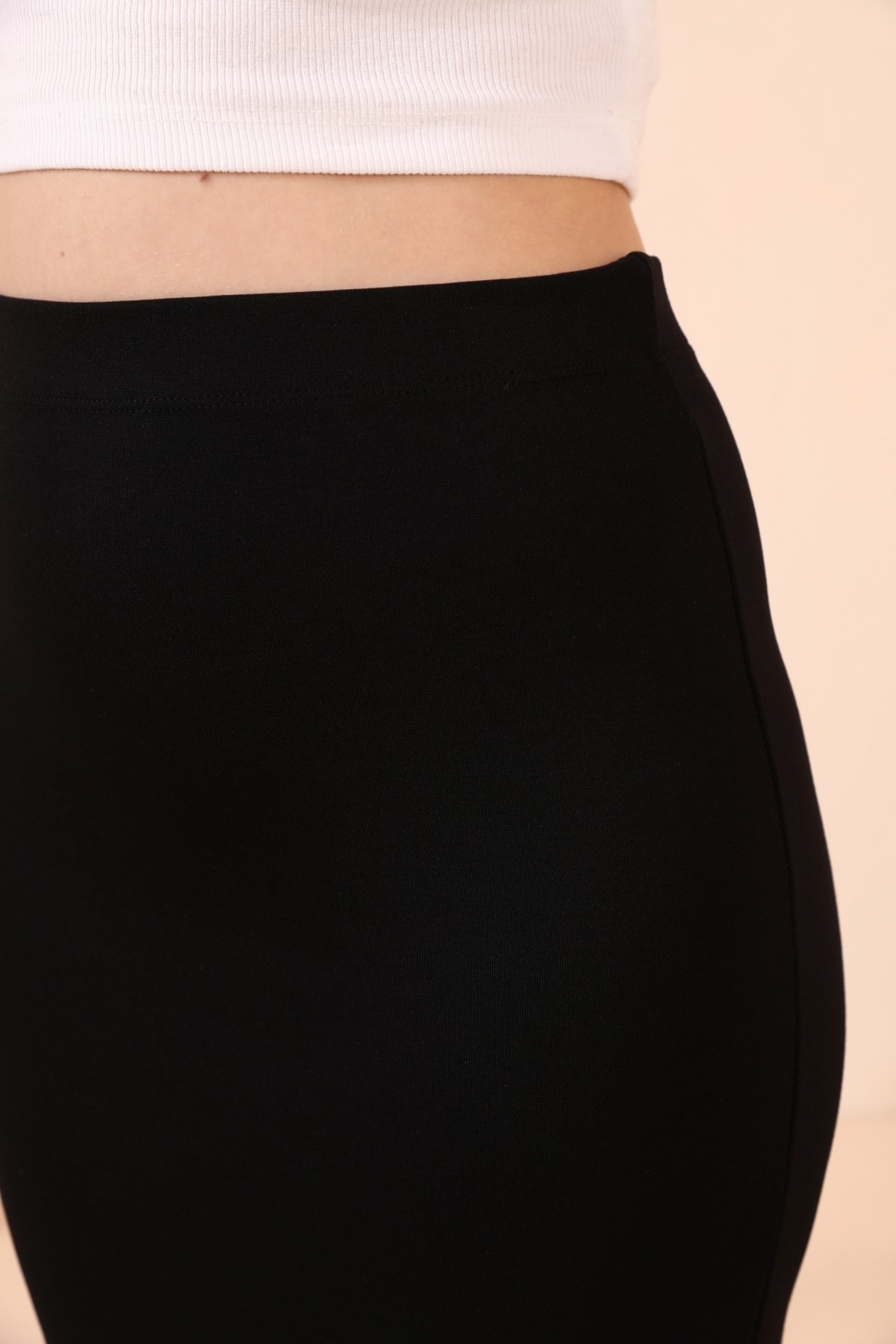 ALL TIME  Kadın Trend Siyah Tek Yırtmaçlı Uzun Kalem Etek - Görsel 4