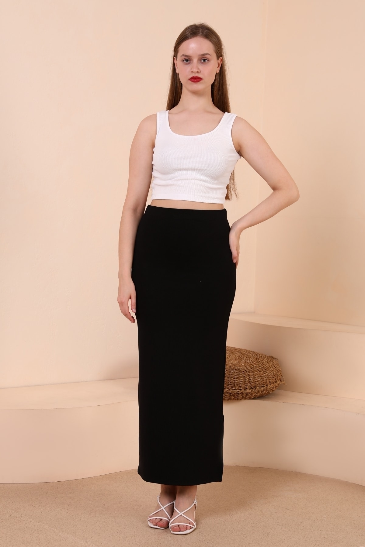 ALL TIME  Kadın Trend Siyah Tek Yırtmaçlı Uzun Kalem Etek - Görsel 5