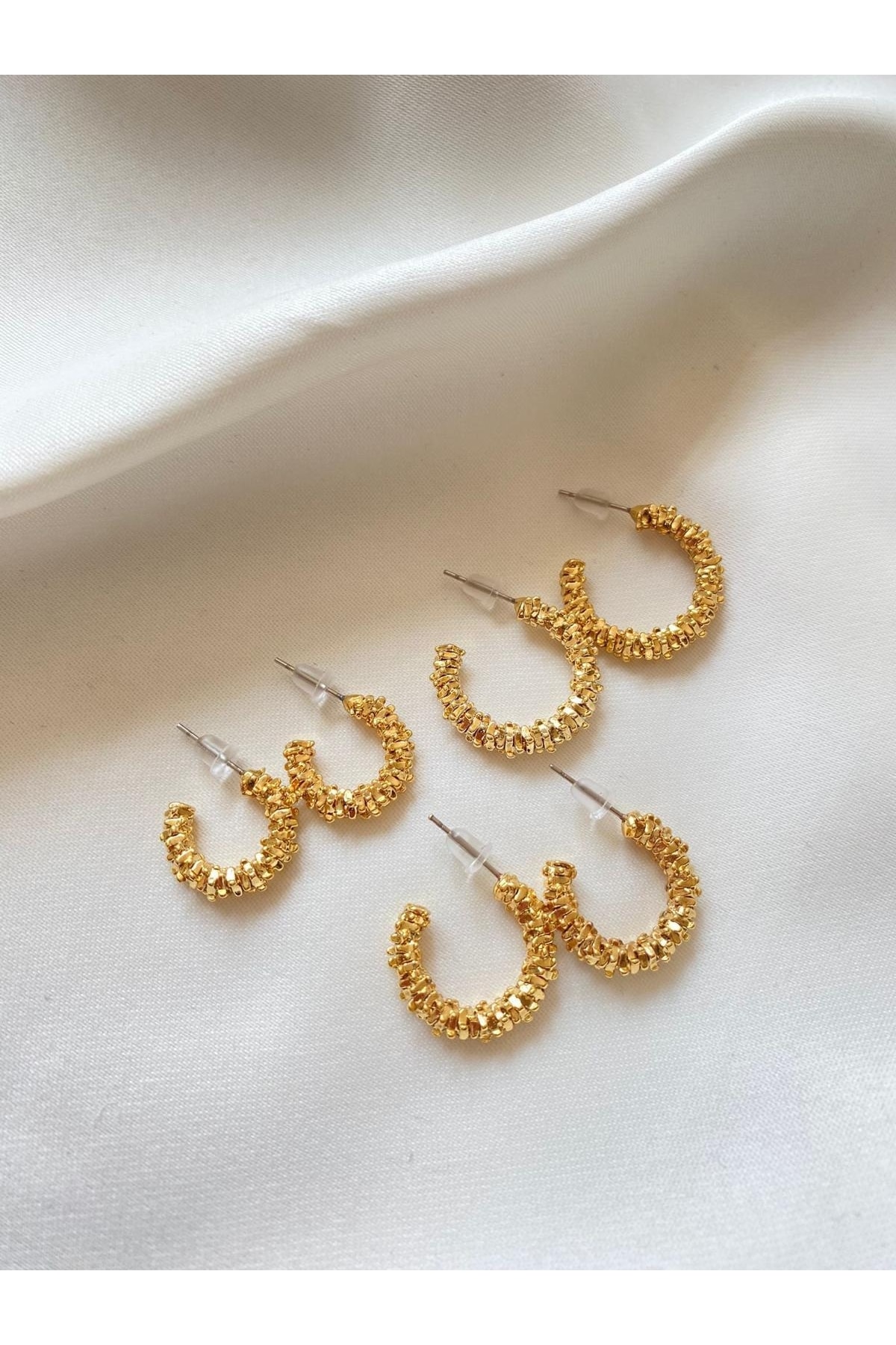 Six-Piece Gold Serrated Hoop Earrings
