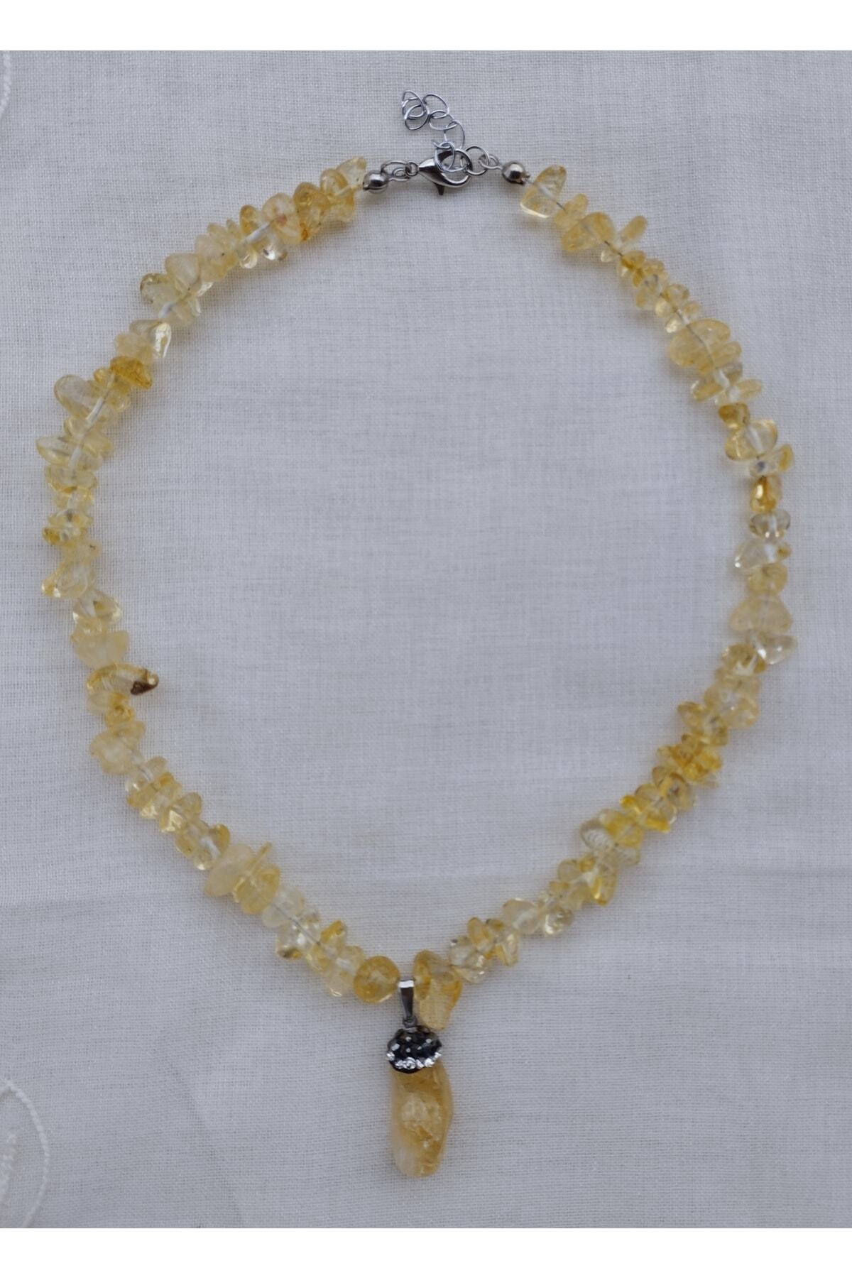 Galibarda Sitrin Kolye Uçlu Sitrin Doğal Kırıktaş Kolye