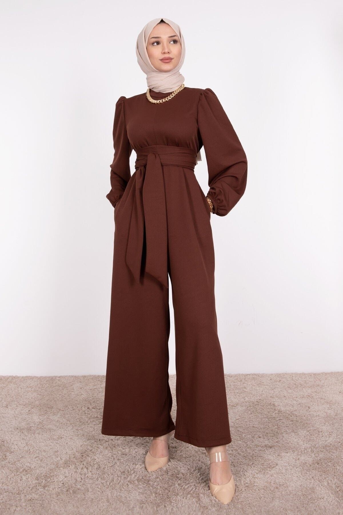 HB MODA COLLECTİON Geniş Kuşak Dolamalı Tesettür Tulum