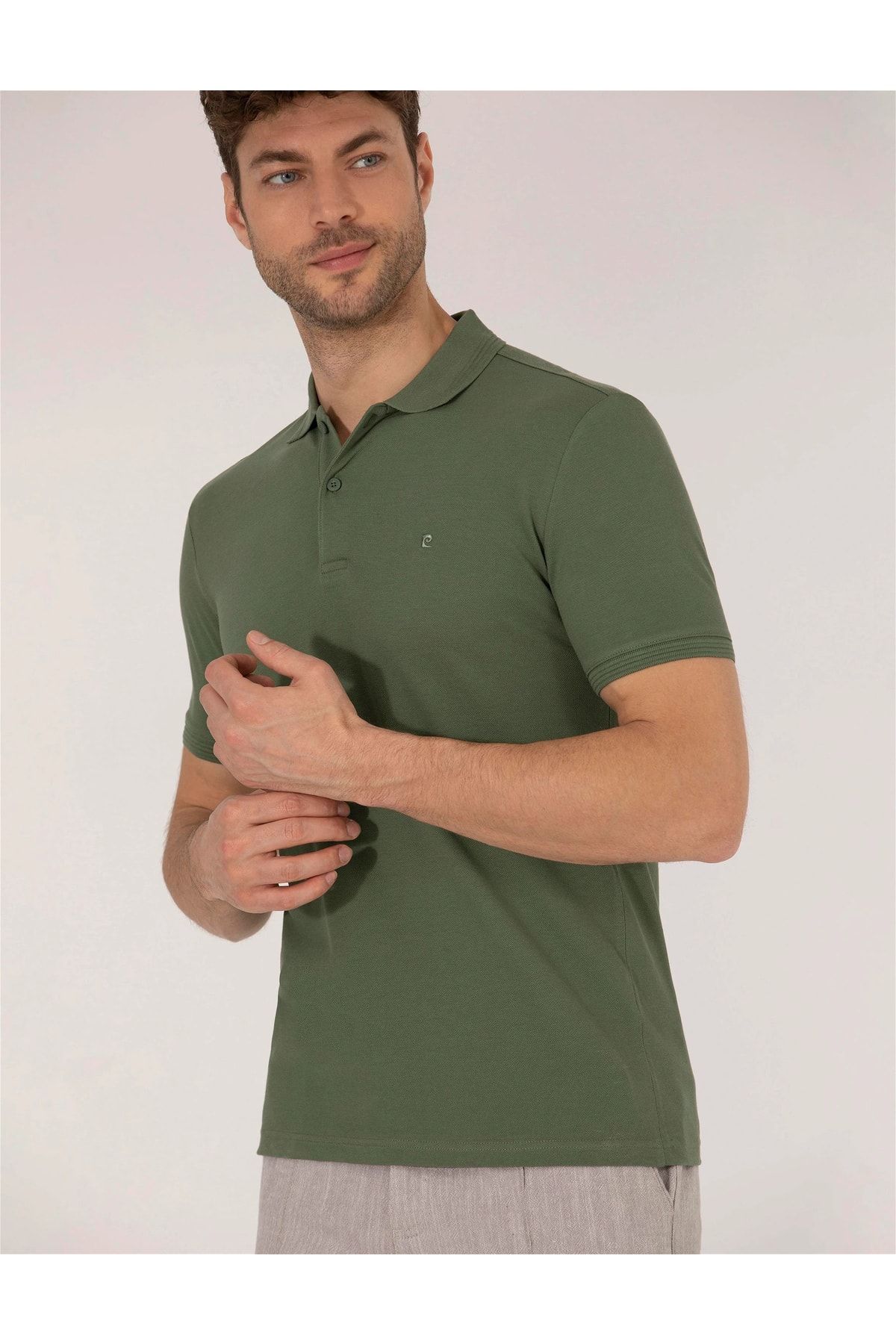تی شرت یقه پولو سبز مردانه اصلی Slim Fit Polo Yaka Pierre Cardin