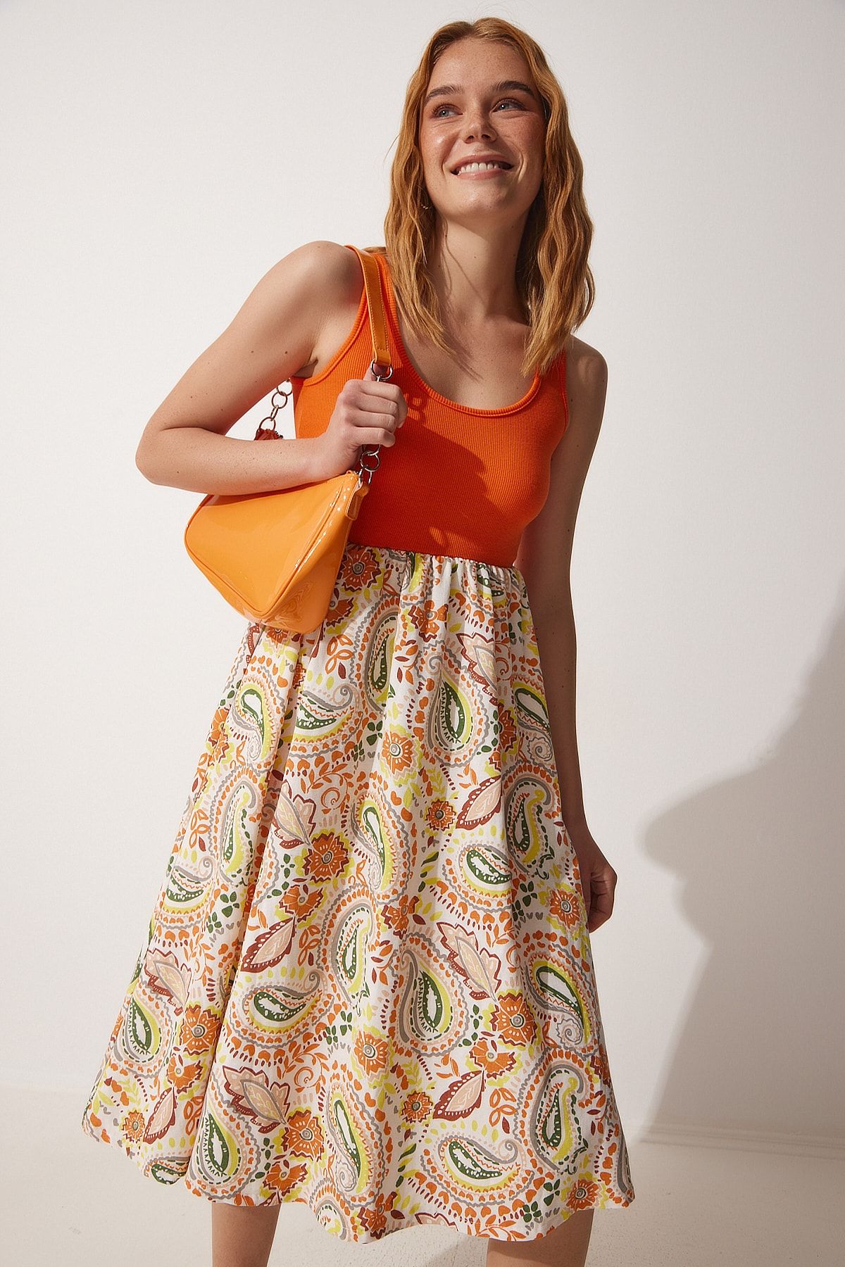 Happiness İstanbul Kleid Orange A-Linie Fast ausverkauft
