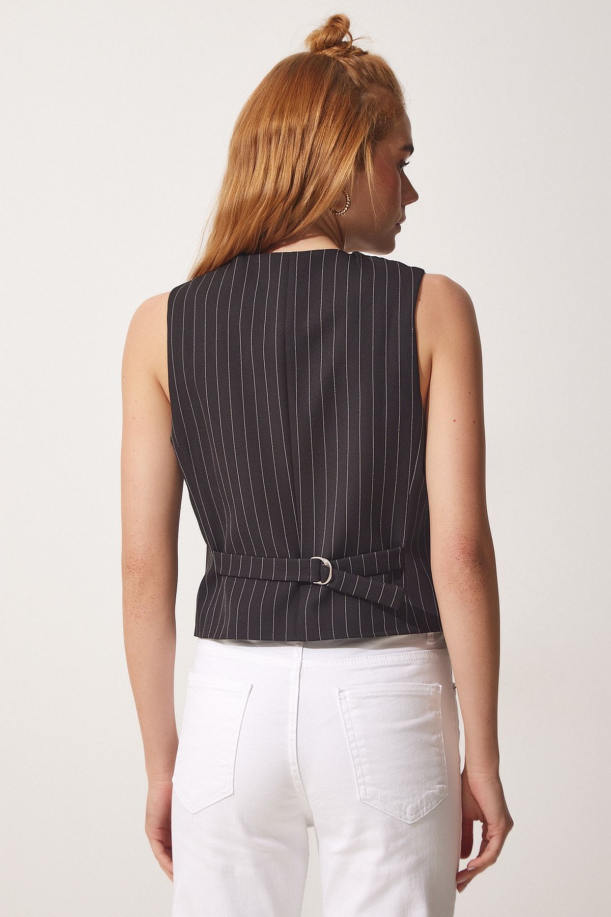 Happiness İstanbul-Vesta neagra tesuta cu dungi crop dama model nou 3