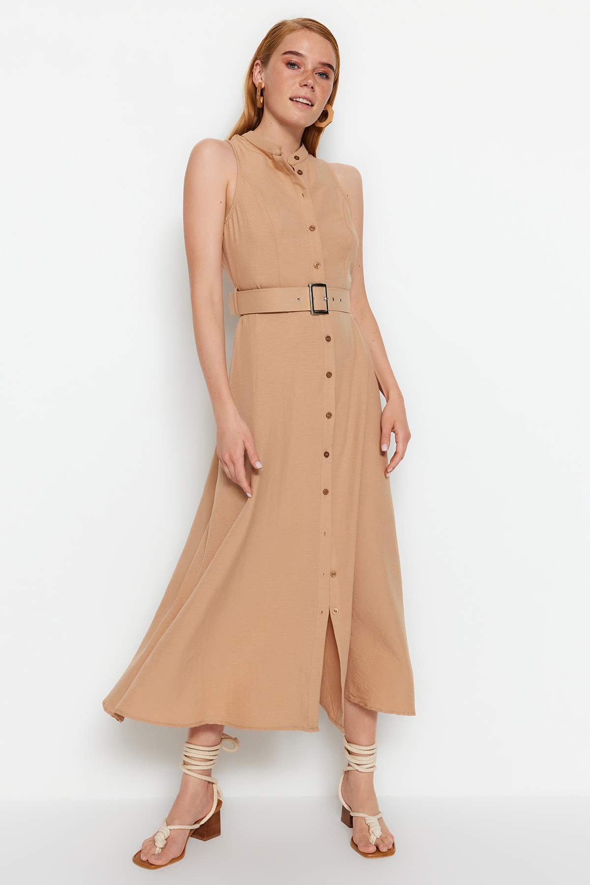 Trendyol Collection Kleid Beige Blusenkleid