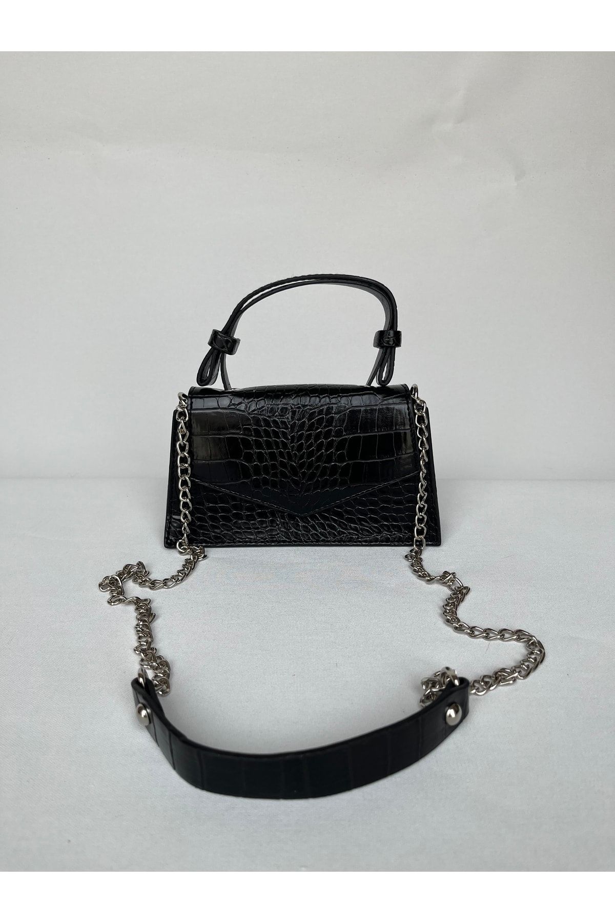 melecco Crocodile Mini City Bag Black Stylish Bag Crossbody and