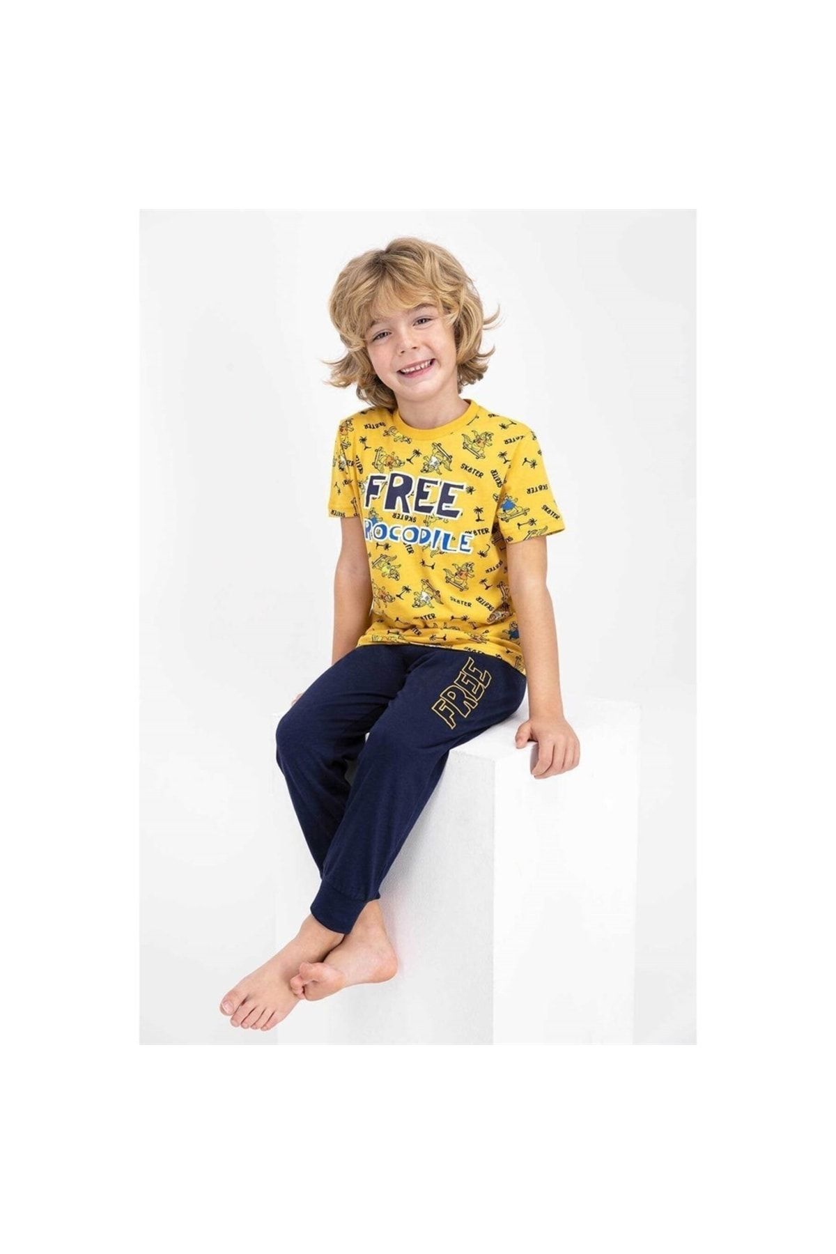 Rolypoly Rolypoly Free Crocodile Mustard Boy Short Sleeve Pajama Set -  Trendyol