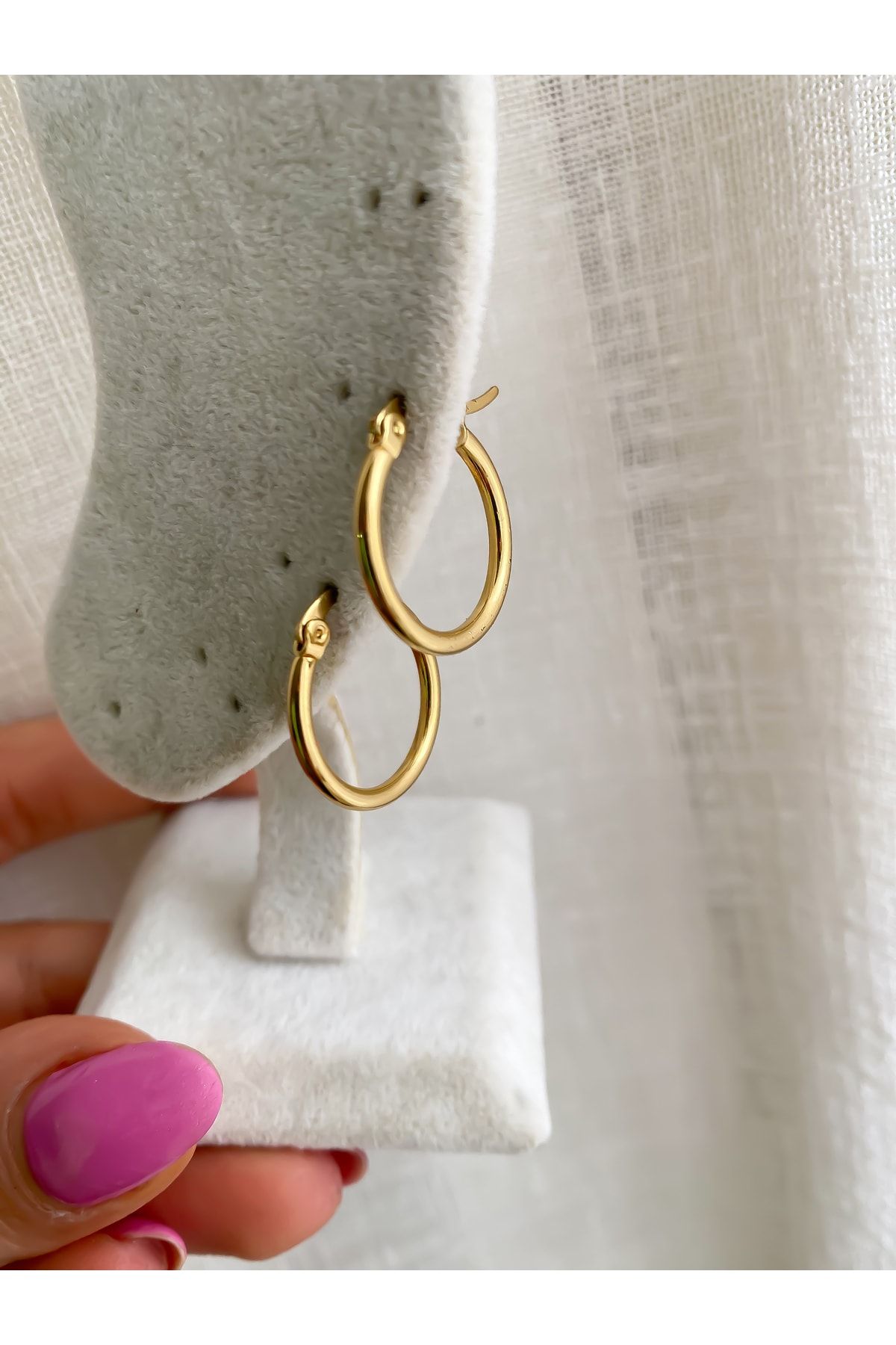 Lucky Designs Gold Steel Thin Hoop Women s Earrings diameter 1.5 Cm