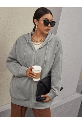 twentyone Kadın Gri Fermuarlı Sweatshırt