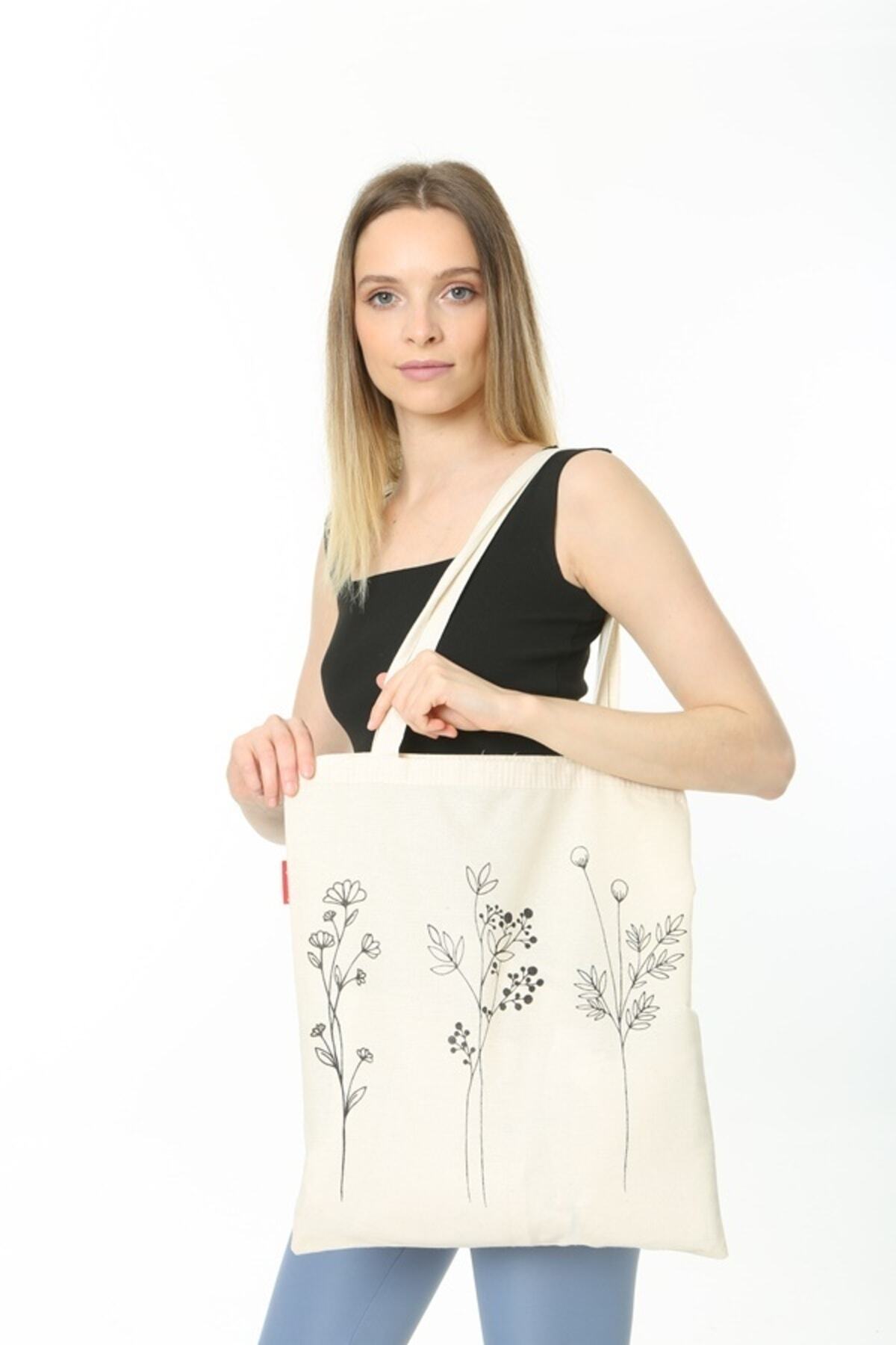 Serkan Çanta Bez Çanta Atölyesi  Bez Çanta Üç Çiçek Baskılı - Görsel 4