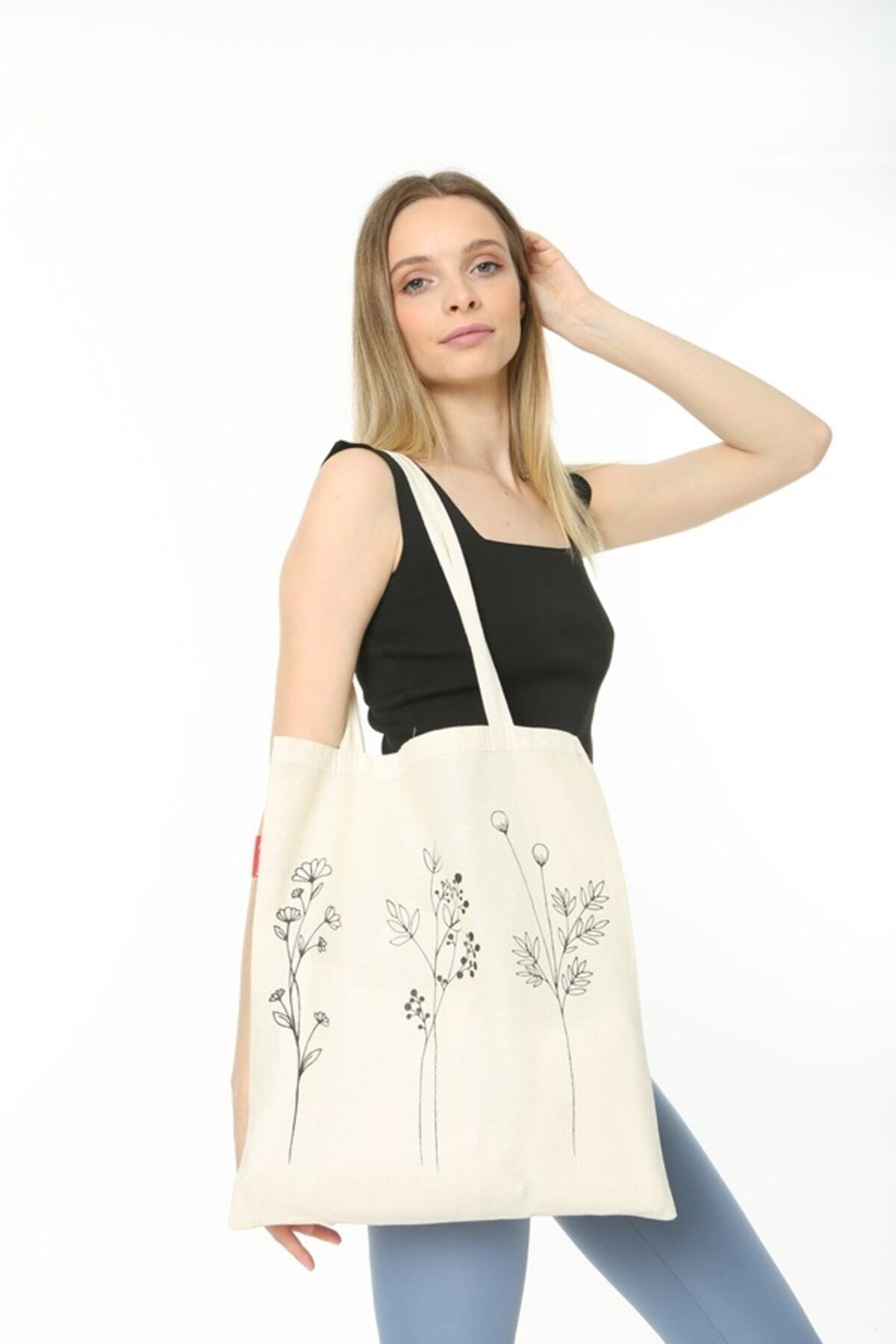 Serkan Çanta Bez Çanta Atölyesi  Bez Çanta Üç Çiçek Baskılı - Görsel 5