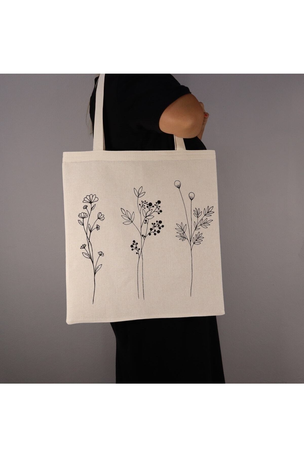 Serkan Çanta Bez Çanta Atölyesi  Bez Çanta Üç Çiçek Baskılı - Görsel 8