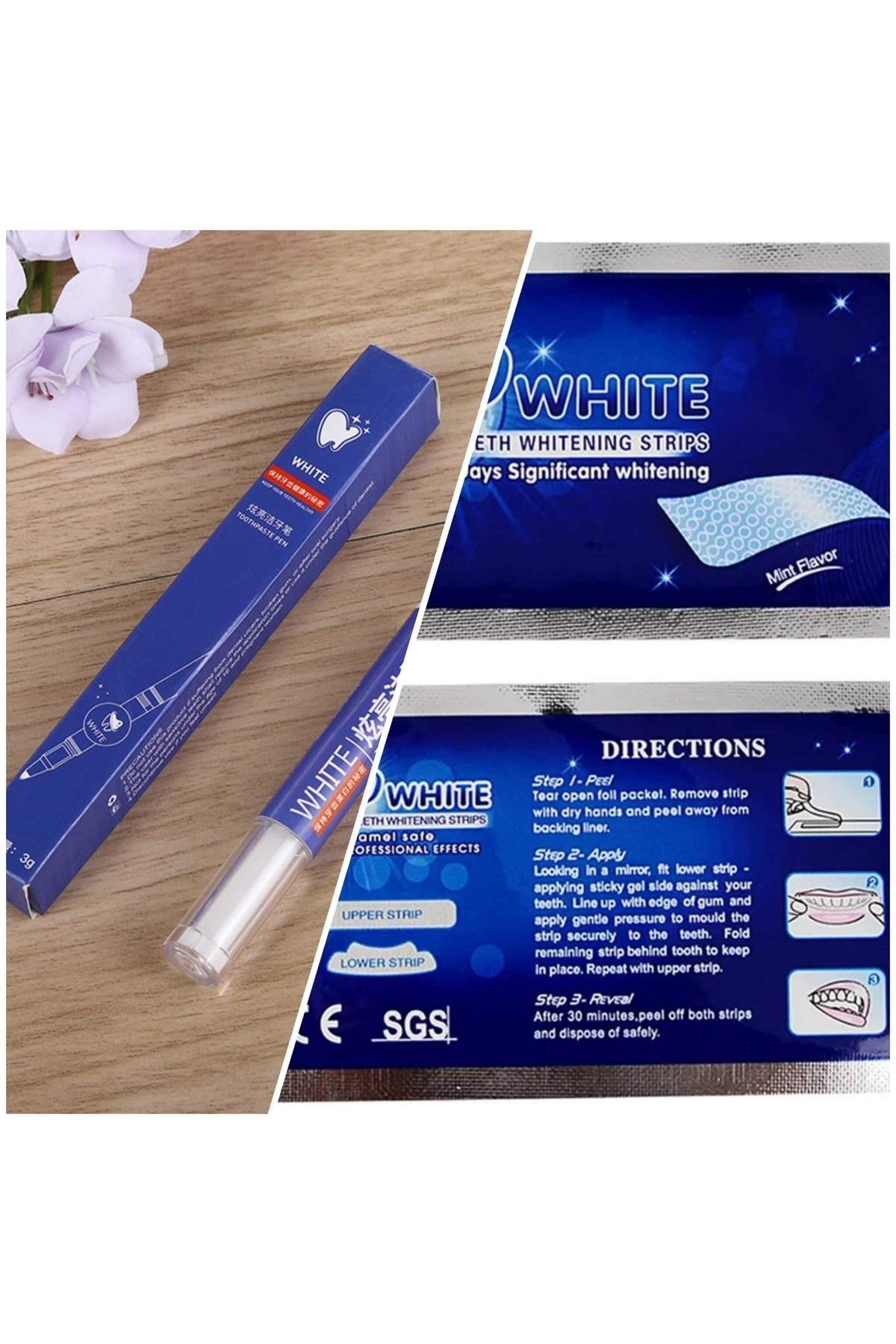 5D WHITE Diş Beyazlatma Bandı 2 Adet+ Beyazlatma Kalemi 1 Adet