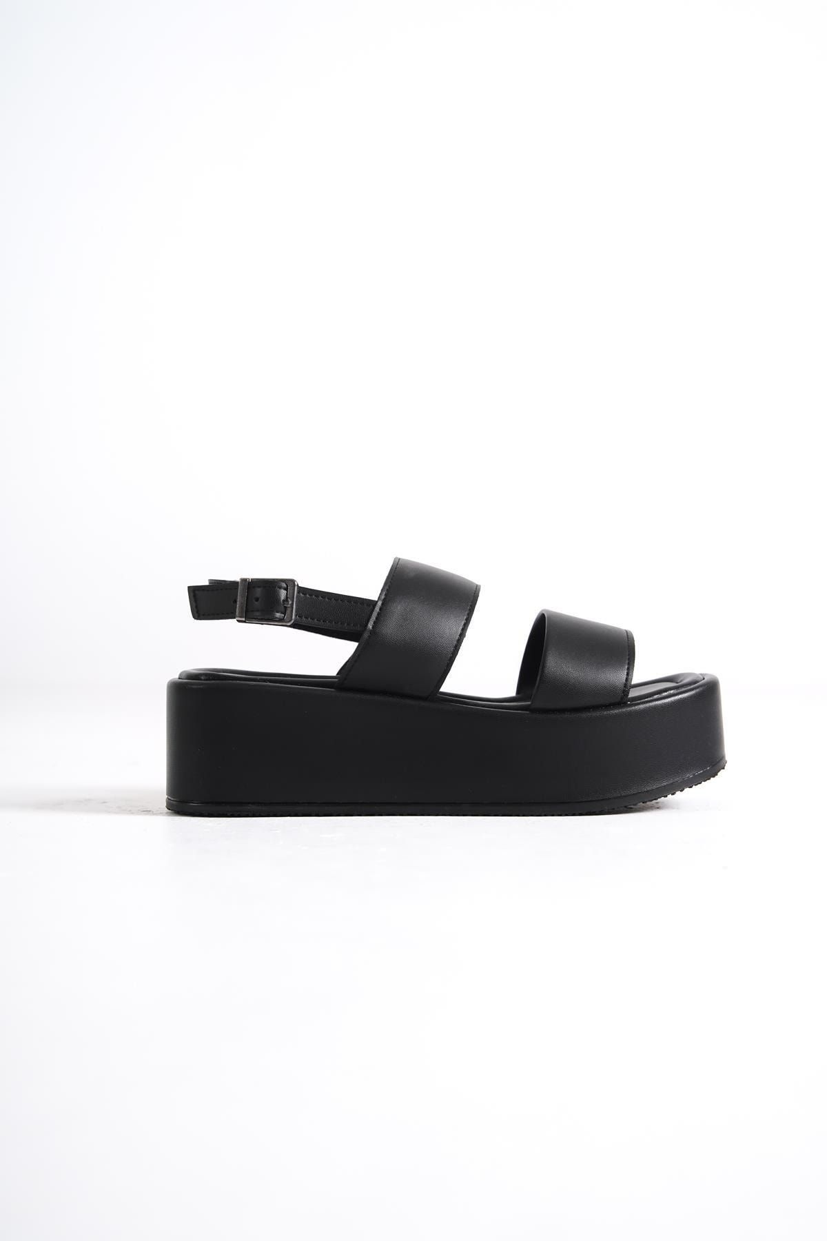 Capone Outfitters-Sandale cu toc cu pană cu curele duble Capone, negre, cu formă plată pentru femei 6