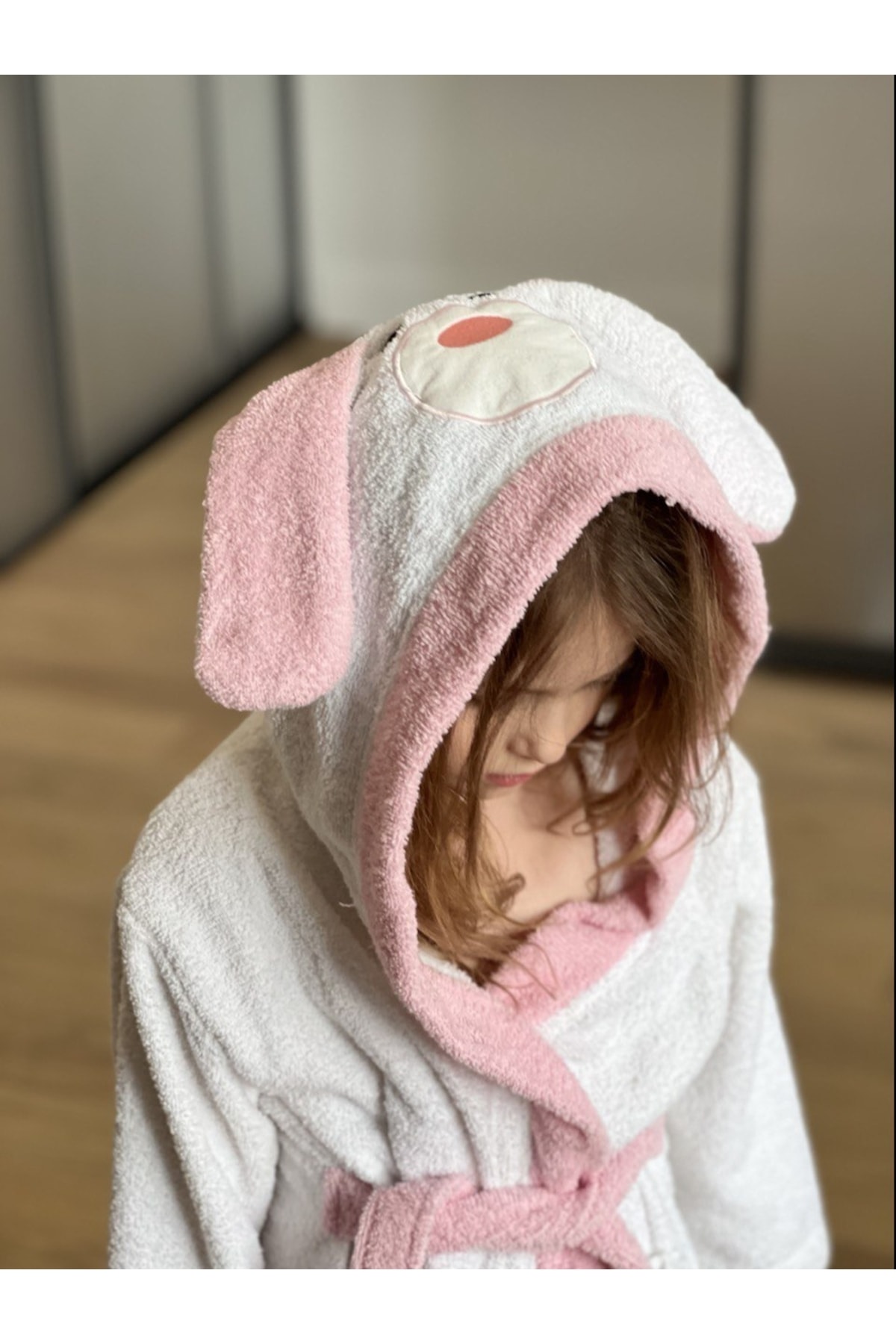 ÇARŞAF DÜNYASI Kapşonlu Çocuk Bornoz Pamuklu Kız Erkek Bornozu Köpek Hayvan Beyaz fotoğrafı 6 (önizleme)