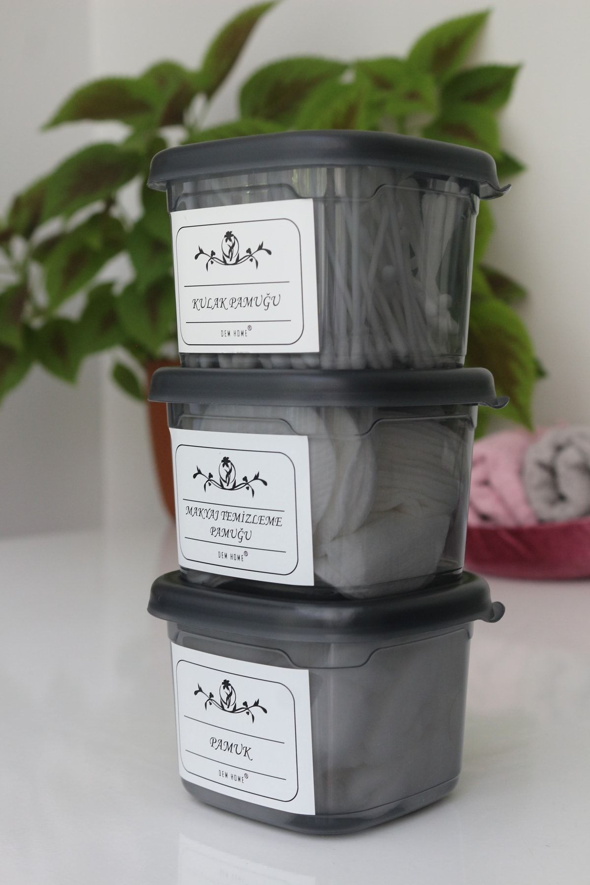 Dem Home Organizator De Baie De Culoare Antracit, 3 Bucăți, Bumbac-ureche, Bumbac-machiaj, Borcan De Bumbac Pentru Curățare, Container De Depozitare -