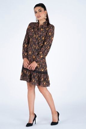 Kadın Fularlı Güpürlü Elbise 7002