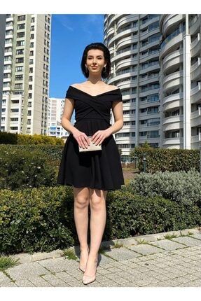 Kadın Siyah Kayık Yaka Midi Elbise As1090 as1090