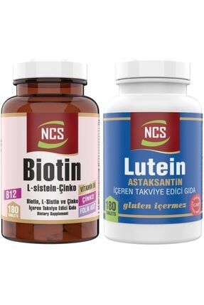 Lutein 15 Mg Astaxanthin 180 Tablet Biotin 180 Tablet Çinko Vitamin B12 Folik Asit ncsbiotlt180set
