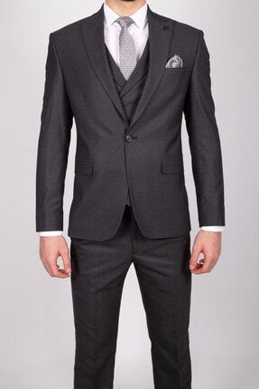 Zayfa Erkek Siyah Armurlu Slim Fit Yelekli Takim Elbise Trendyol