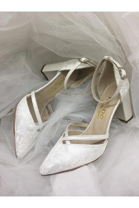 Kadın Beyaz Dantel Işlemeli Gelin ve Nikah Ayakkabısı 01201437