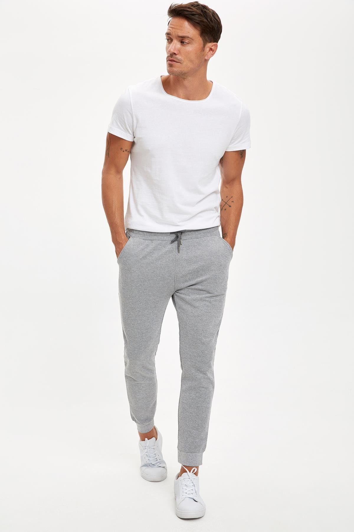 Defacto Erkek Grey Melange Bagcikli Slim Fit Jogger Esofman Alti R9262az20au Trendyol