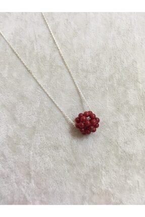 BY GÜLSÜN 925 Ayar Gümüş Mercan Doğaltaşlı Küre Kolye