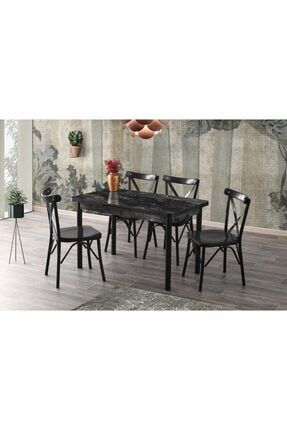 Sweet Home Acilir Milano X Ayak Masa Siyah Mermer 4 Adet Capraz Sandalye Takim Trendyol