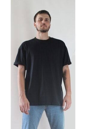 Oversize Kapalı Yaka Siyah T-shirt 2020102