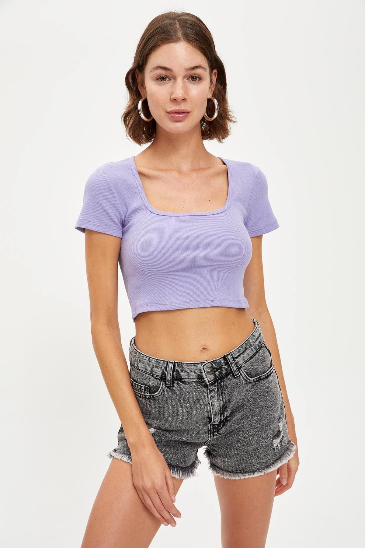 Defacto Kadin Lt Lilac Basic Kare Yaka Crop Top S7194az20sm Trendyol