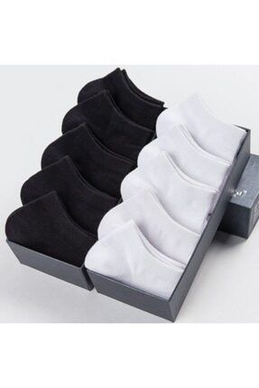 10 Çift Pamuklu Dikişsiz Siyah Beyaz Erkek Patik Çorap Bilek Boy O-03