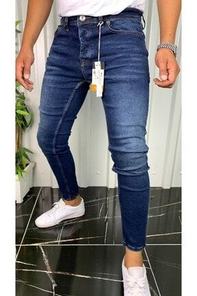 Skinny Fit Erkek Kot Jeans Pantolon Likralı Bilek Kalıp KoyuTaşlıMavi03