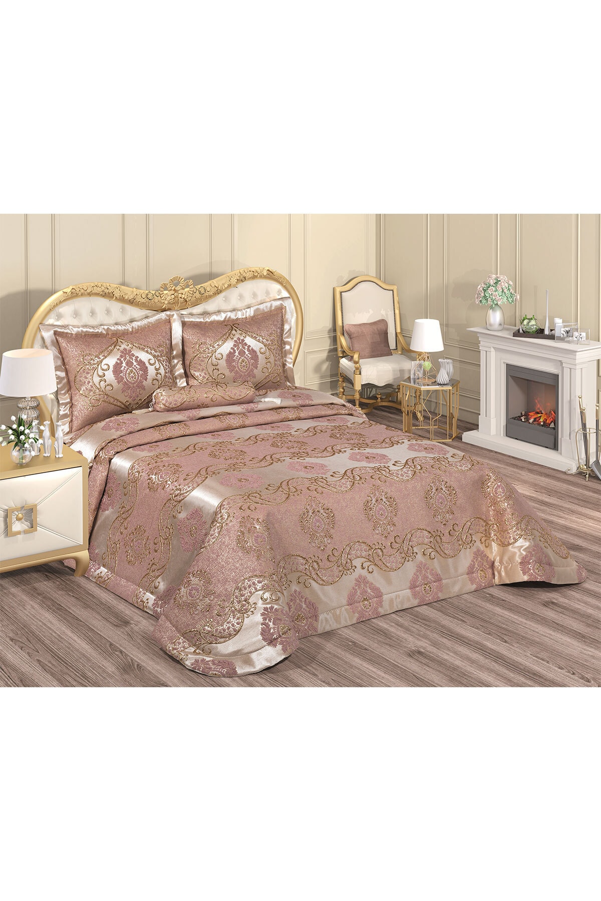 Evlen Home 4 Parça Damla Pudra/gold Çift Kişilik Yatak