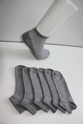 Erkek Gri Düz Lakos Asortili Patik Çorap 6'lı PR080