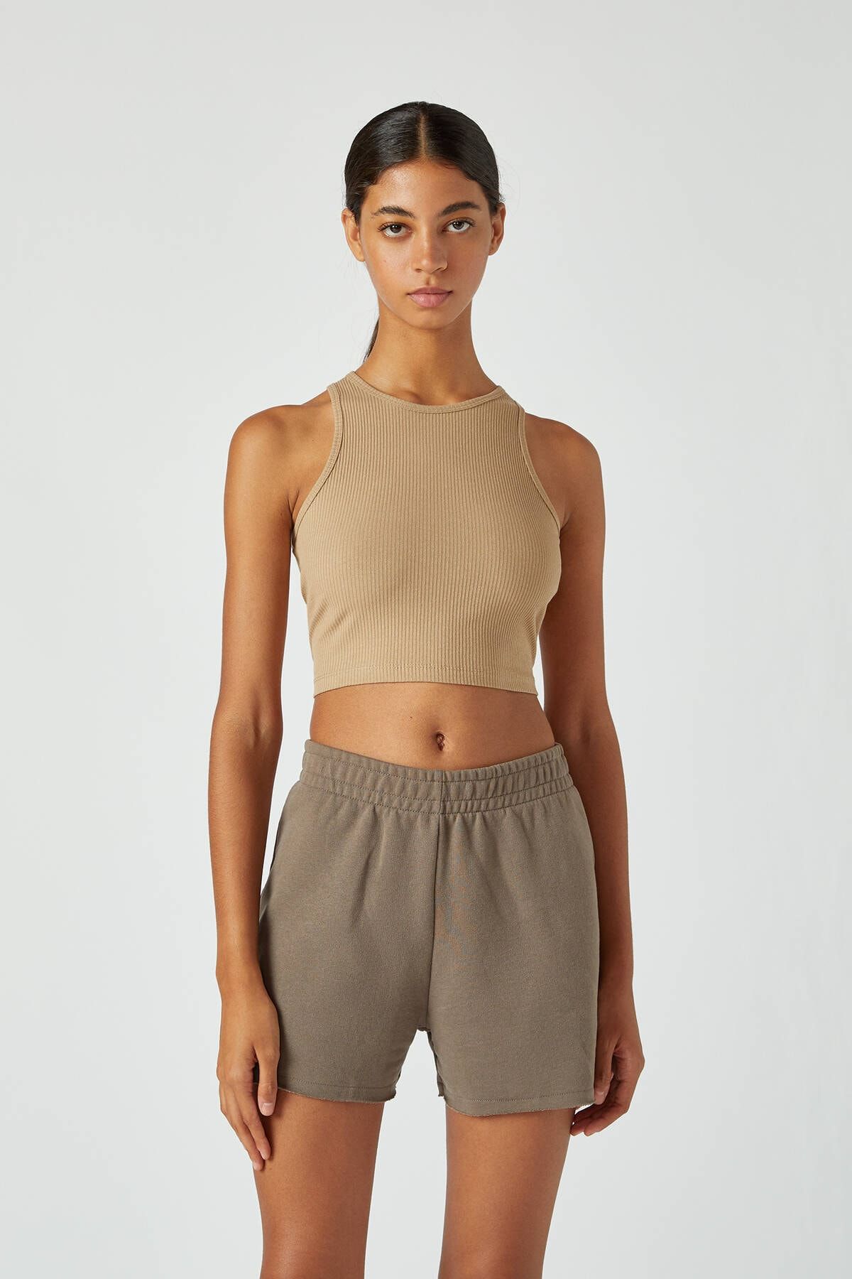 Pull Bear Kadin Bej Fitilli Kolsuz Crop Top 05236344 Trendyol