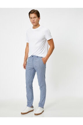 Koton Erkek Mavi Poplin Chino Pantolon