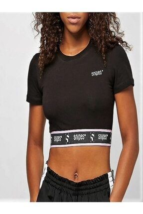 Kadın Siyah Yuvarlak Yaka Spor T-Shirt SNP543