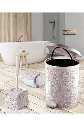 Sarmaşık 3'lü Pembe Banyo Seti (7 Lt Çöp Kovası+tuvalet Fırçası+tuvalet Kağıtlığı) 521